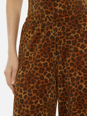 Pantaloni a gamba larga Amalia in lurex leopardato